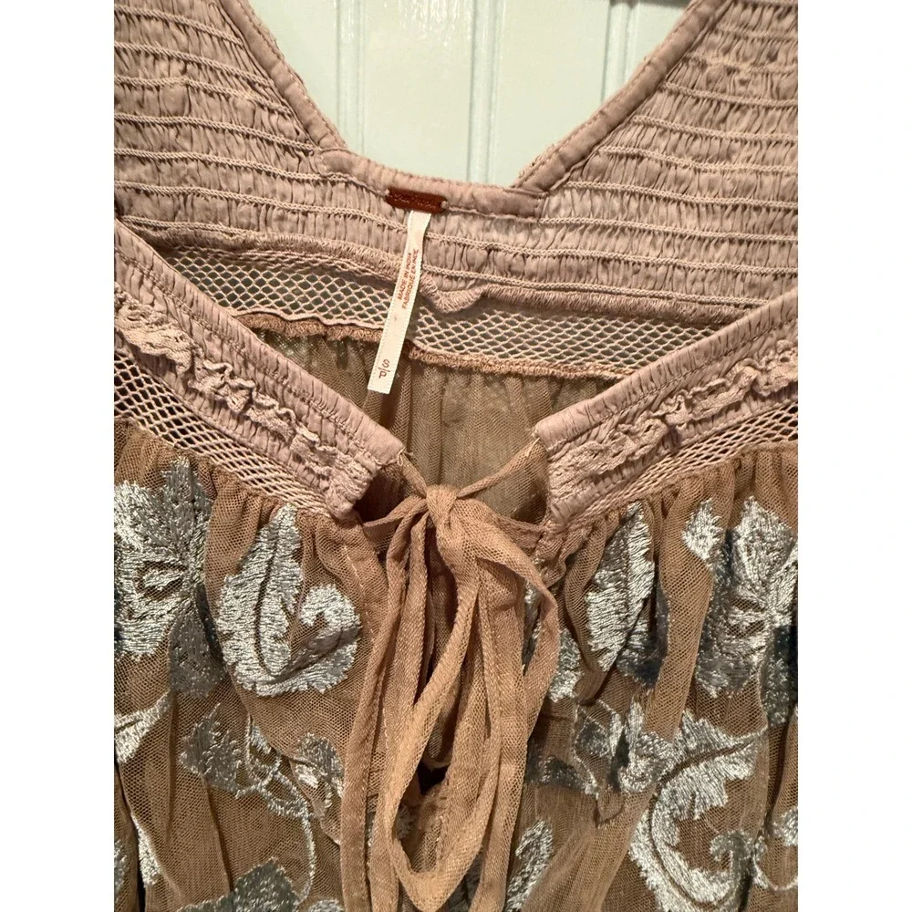 Free People Embellished Sheer Meadows bodysuit SMALL Lace Fairy‎ Coquette
